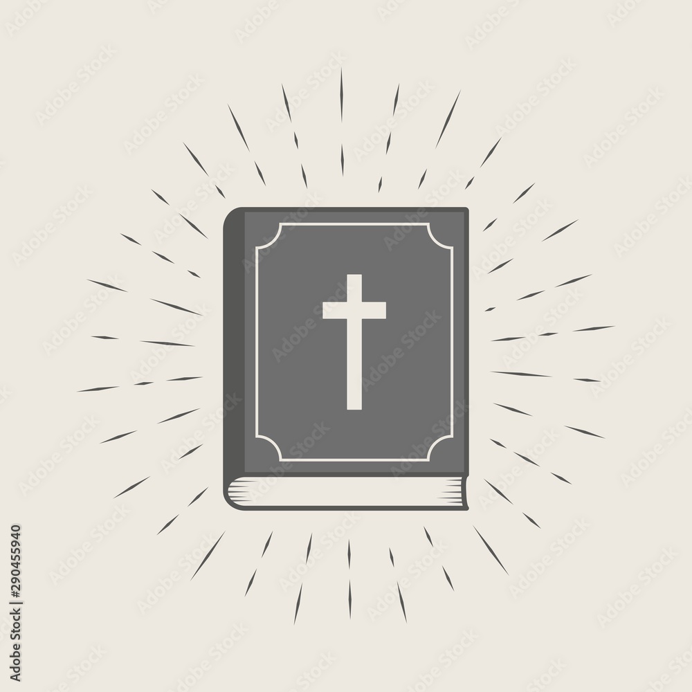 Fototapeta premium Illustration on a religious theme. Bible with rays. Symbols of Christianity.