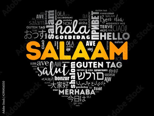 SALAAM (Hello Greeting in Persian,Farsi) love heart word cloud in different languages of the world