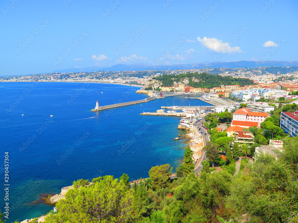 View of Nice, mediterranean resort, Cote d'Azur, France. Panoramic view of Nice, France.