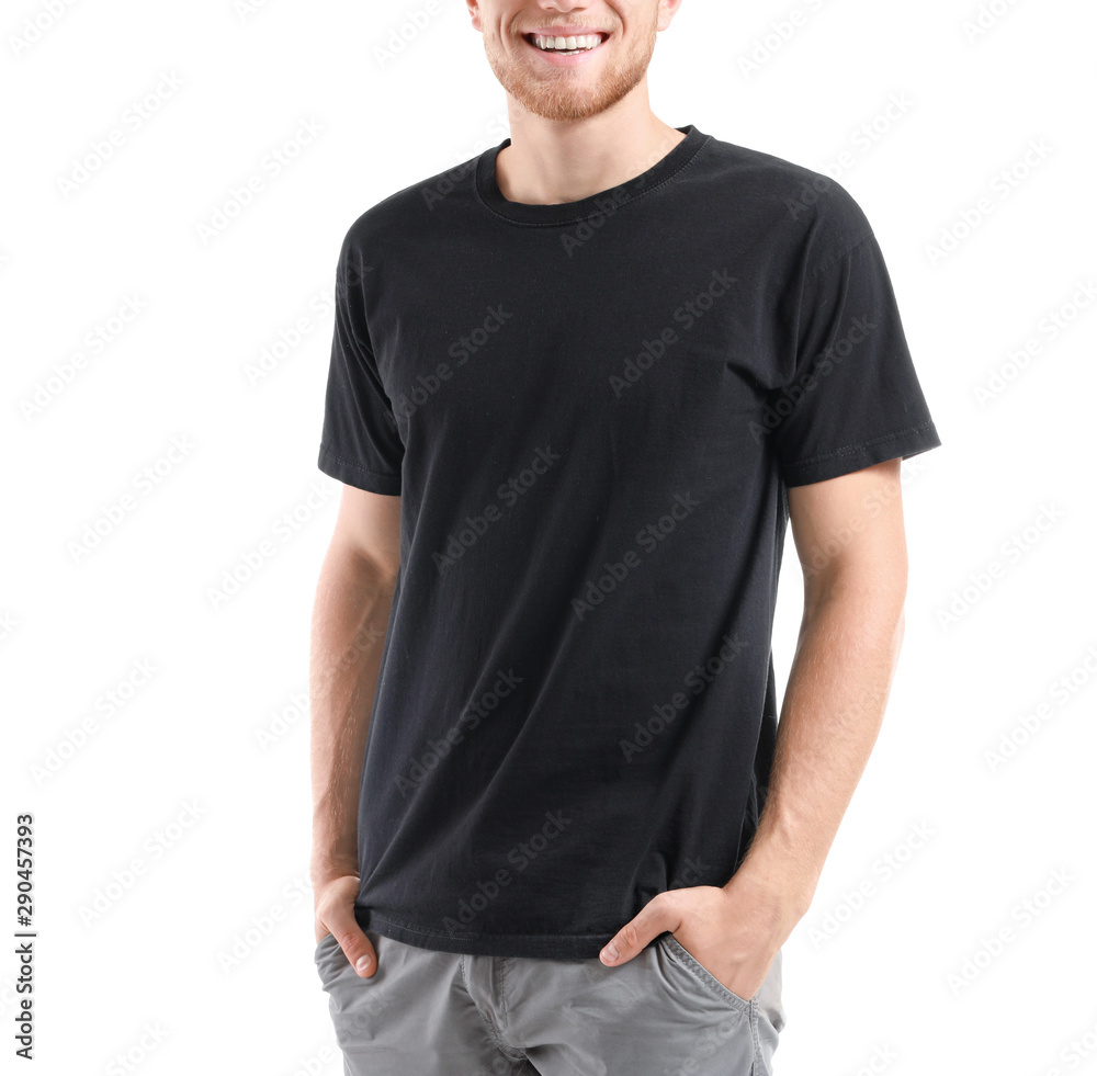 Man in stylish t-shirt on white background Man in stylish t-shirt on white background