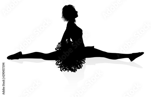 Sports cheerleader in silhouette with pompoms