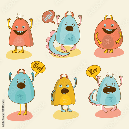 Set of monsters. vector illustration. Fun Cute Cartoon Monsters for Kids. fabulous incredible creatures