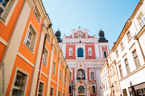 Saint Stanislaus Church (Fara Church) and old town street in Poznan, Poland