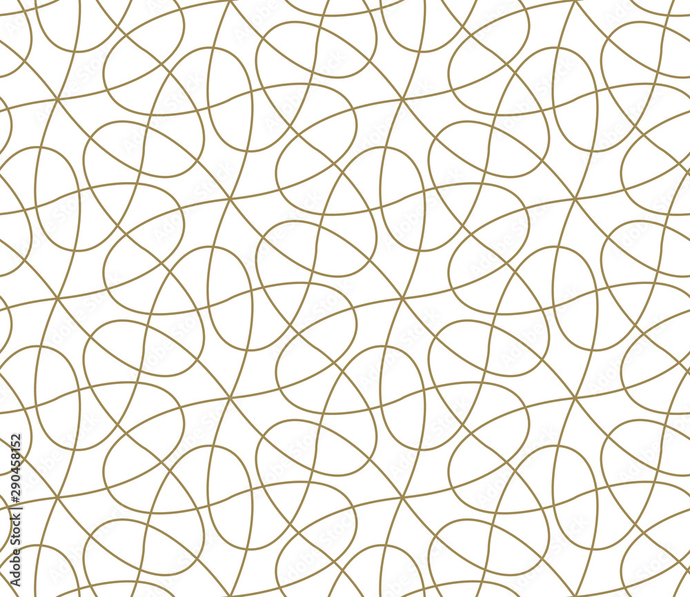 Seamless pattern with abstract geometric line texture, gold on white background. Light modern simple wallpaper, bright tile backdrop, monochrome graphic element