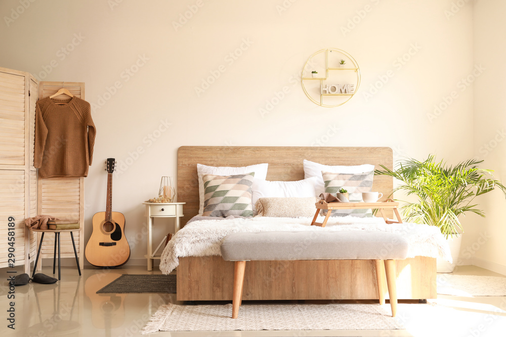 Stylish interior of modern bedroom - obrazy, fototapety, plakaty 