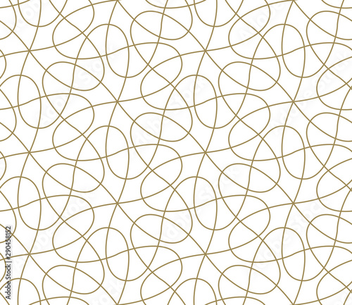Seamless pattern with abstract geometric line texture, gold on white background. Light modern simple wallpaper, bright tile backdrop, monochrome graphic element