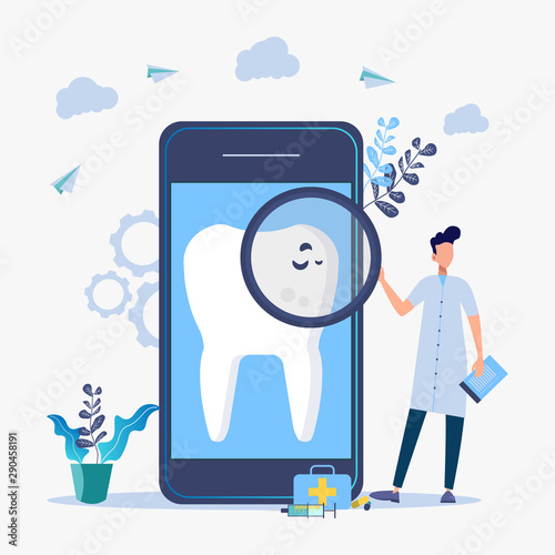 Private dentistry, dental service, concept of a private dental clinic. Healthy teeth. Colorful vector illustration