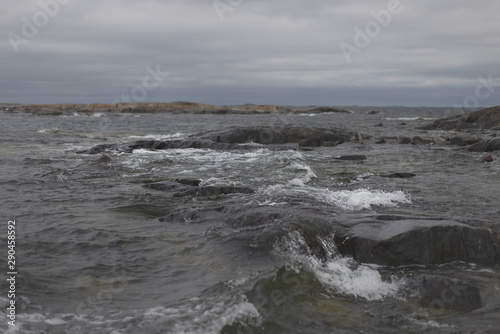 Dark moody seascape of Baltic sea in Finland archipelago.