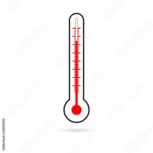 Red thermometer icon isolated on white background, medical logo photo