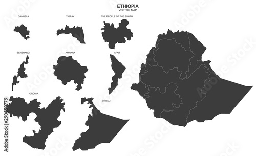 vector political map of Ethiopia on white background