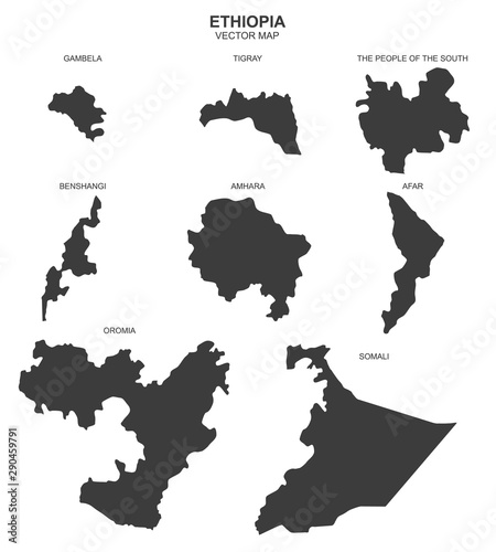 vector political map of Ethiopia on white background