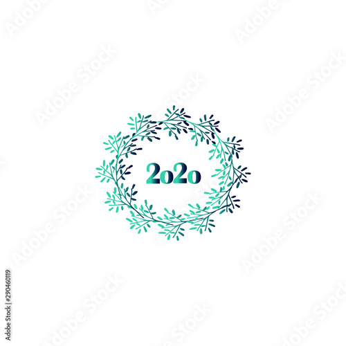 Beautiful Christmas Wreath and New Year - 2020. Beautiful blue gradient desig...