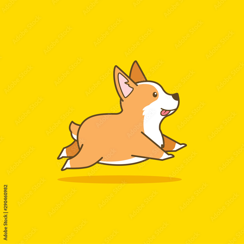 Cute running corgi dog illustration, vector animal pet