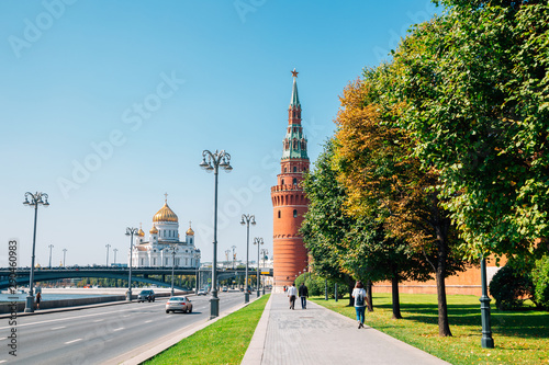 Kremlin fortress and Cathedral of Christ the Savior in Moscow, Russia
