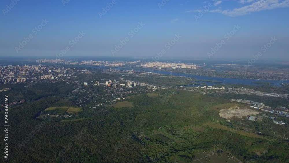 Scenic view modern city from above flying drone. Aerial view modern city Scenic view modern city from above flying drone. Aerial view modern city
