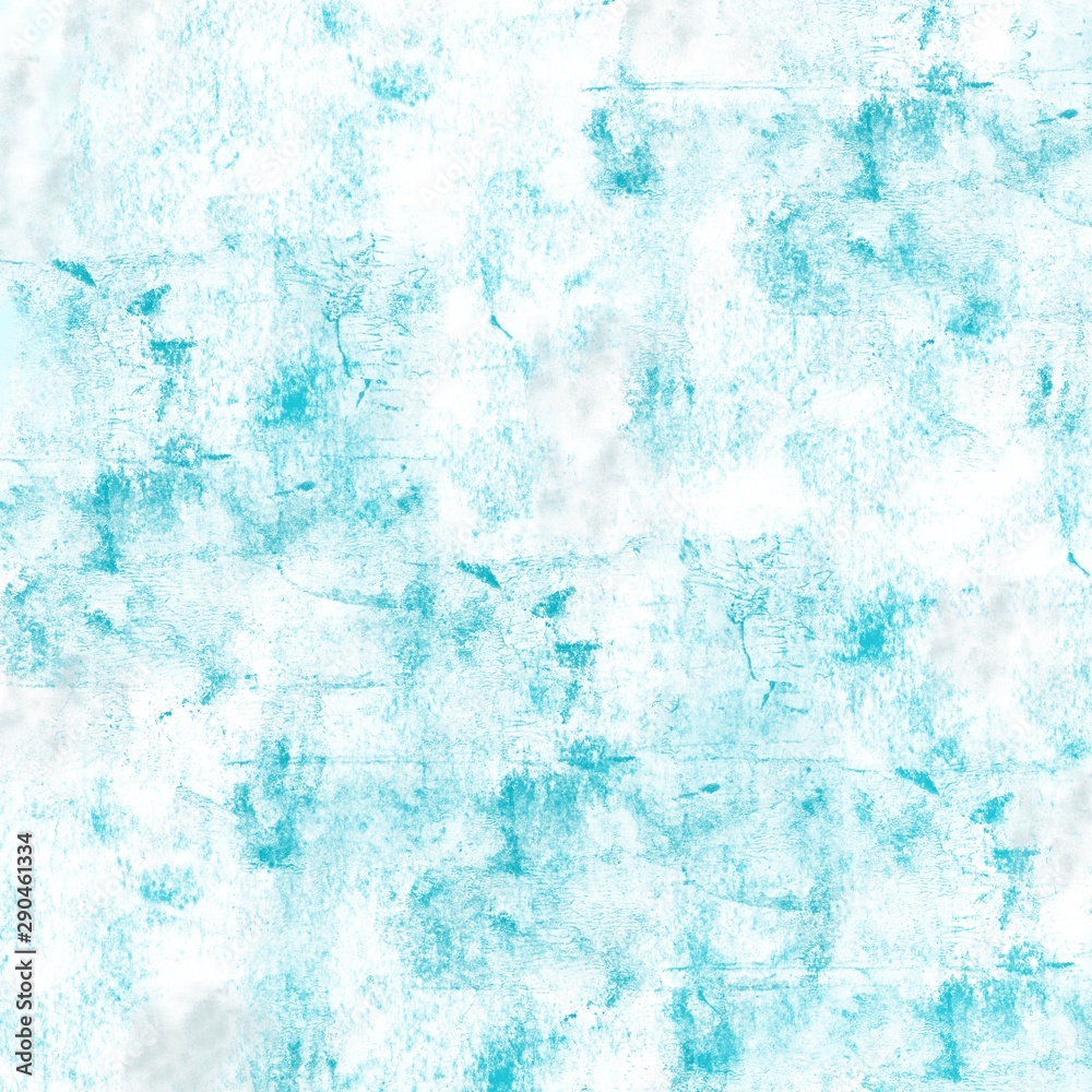 Abstract grunge background with blue stamps on white. Paints scuffs, stains, aged paper, wall. Design for print, decoupage, template, drawing. Cement effect, whitewash, repair process. Old wall decor