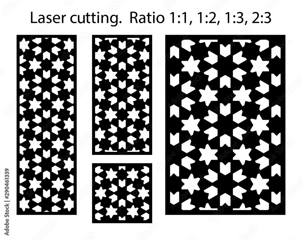 Laser pattern. Set of decorative vector panels for laser cutting. Template for interior partition in arabesque style. Ratio 1:1,1:2,1:3,2:3 Laser pattern. Set of decorative vector panels for laser cutting. Template for interior partition in arabesque style. Ratio 1:1,1:2,1:3,2:3