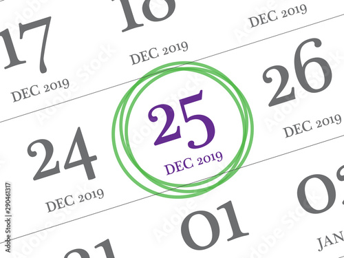 Christmas day calendar on diary
