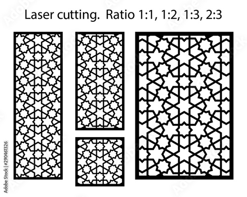 Laser pattern. Set of decorative vector panels for laser cutting. Template for interior partition in arabesque style. Ratio 1:1,1:2,1:3,2:3