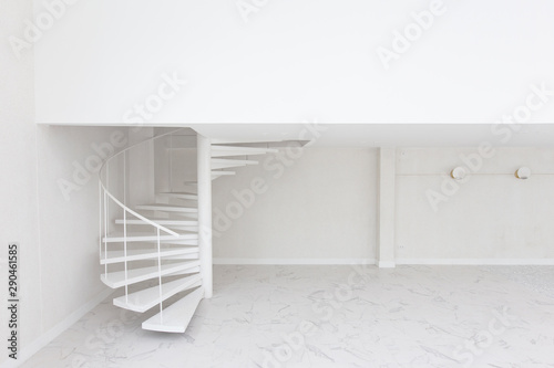 Minimal White Staircase steel curve.text space.