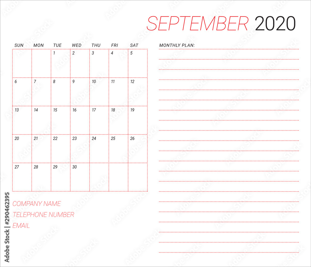 September 2020 desk calendar vector illustration September 2020 desk calendar vector illustration