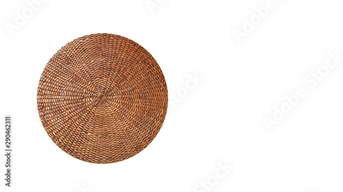 Beautiful Round Shape of Rattan Woven Pattern Texture. Isolated on White Background with Clipping Path or Selection Path and Copy Space for Text.