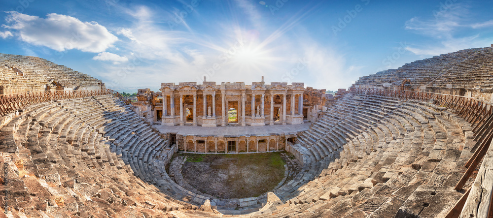 Amphitheater in ancient city of Hierapolis in afternoon