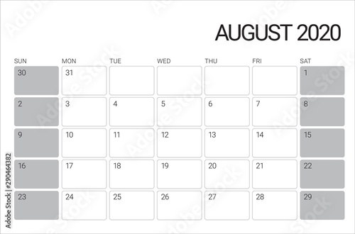 August 2020 desk calendar vector illustration