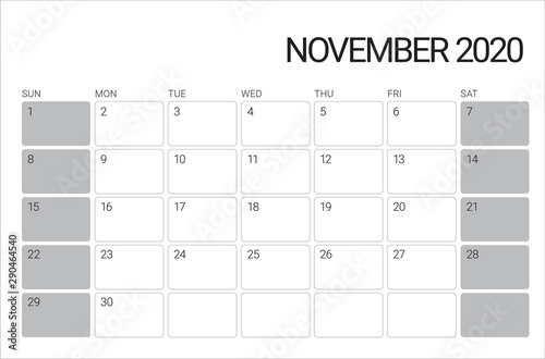 November 2020 desk calendar vector illustration