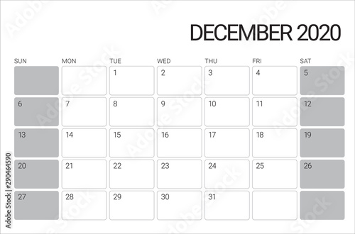 December 2020 desk calendar vector illustration