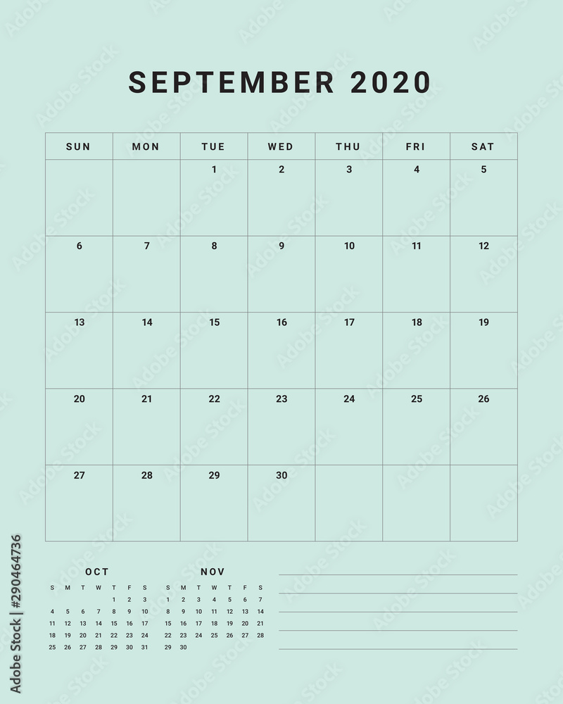 September 2020 desk calendar vector illustration - obrazy, fototapety, plakaty 