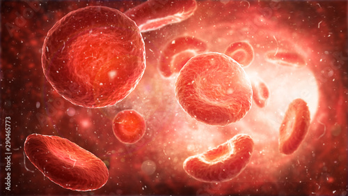 Medical human health-care. Red blood cells in an artery, flow inside body. 3d Illustration