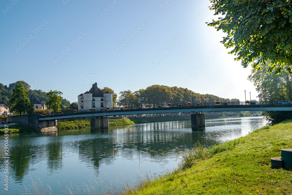 view of Adour river and Peyrehorade city, France