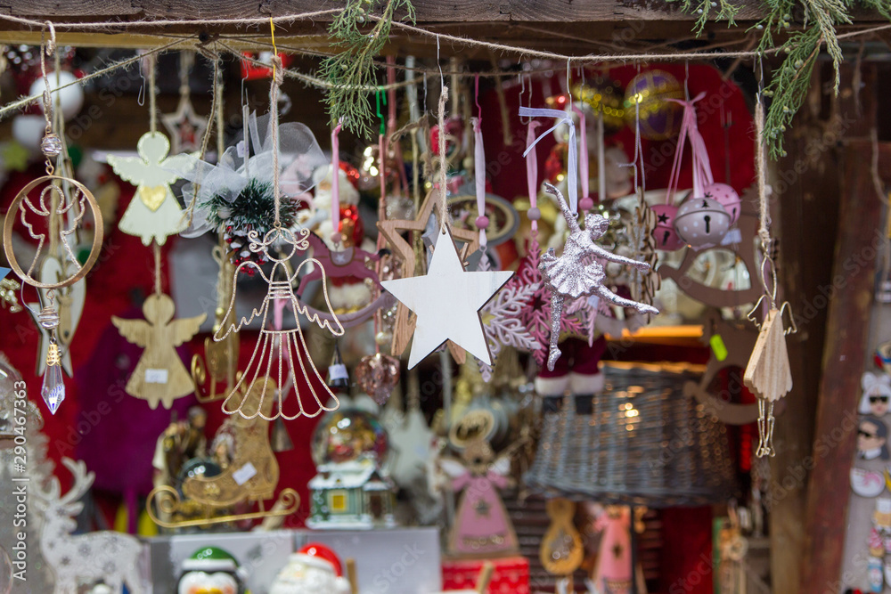 sale of Christmas souvenirs,sale of Christmas souvenirs at the Christmas fair outdoors