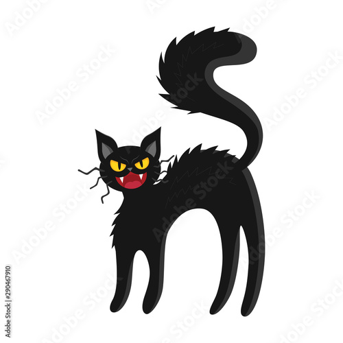 Black cat isolated on white background. Vector image