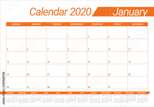 January 2020 desk calendar vector illustration