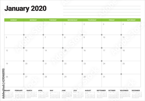 January 2020 desk calendar vector illustration