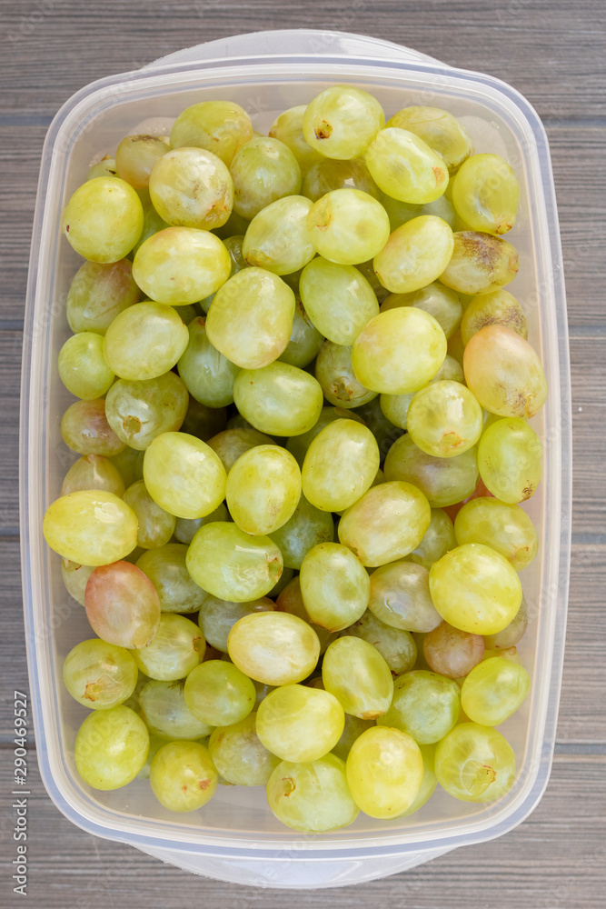 Many green grapes close up. Fruit of the autumn