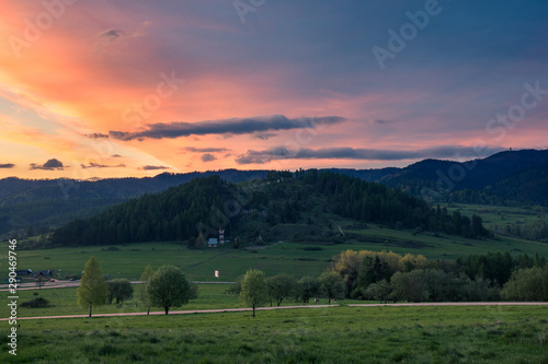 Fototapeta Naklejka Na Ścianę i Meble -  Dusk over the Wdzar mountain  near Kluszkowce, Malopolskie, Poland