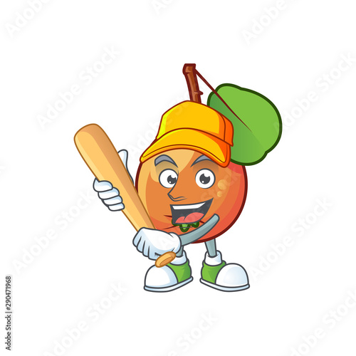 Playing baseball shipova fruit cartoon character for logo photo