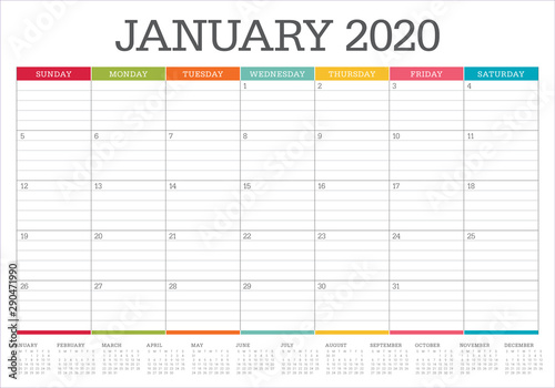 January 2020 desk calendar vector illustration