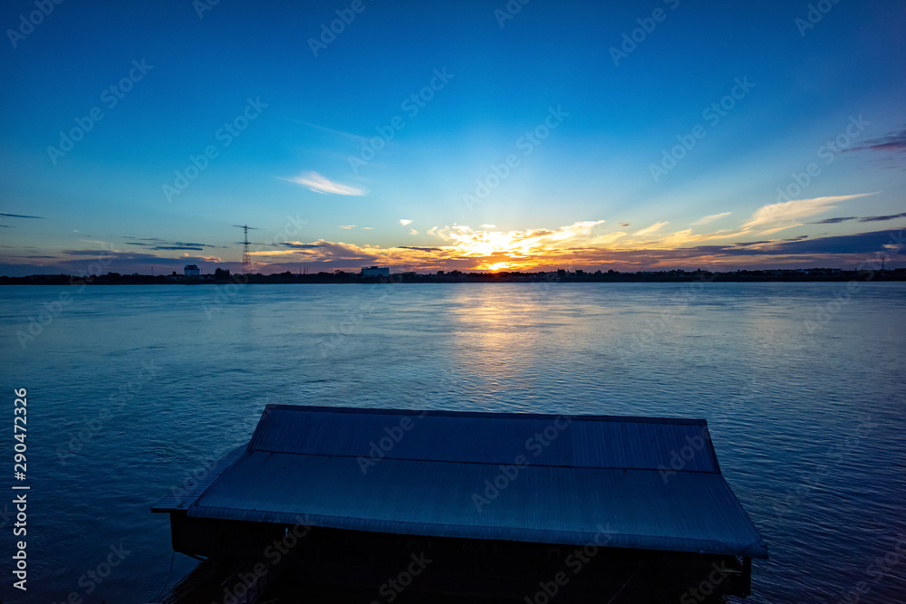 Fototapeta premium Sunset in the evening at Thakhek province of Laos. Beside Mekong river