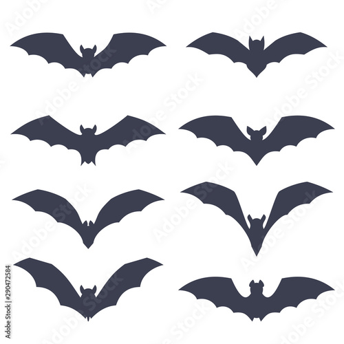Fototapeta Naklejka Na Ścianę i Meble -  Bat silhouette. Halloween icon set. Flat cartoon objects.