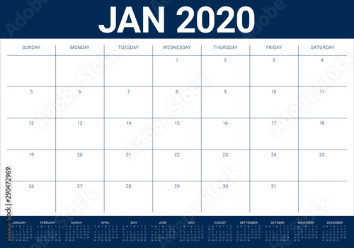 January 2020 desk calendar vector illustration