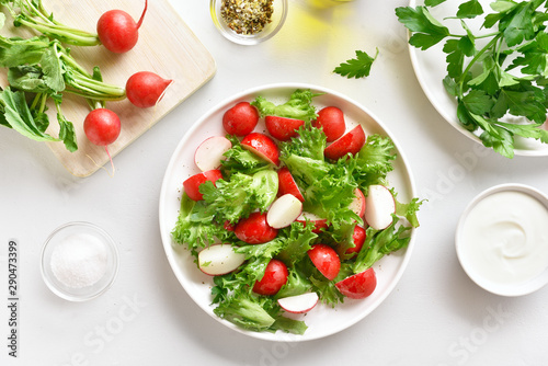 Radish salad with lettuce leaves
