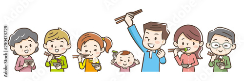 食事をする三世代家族
