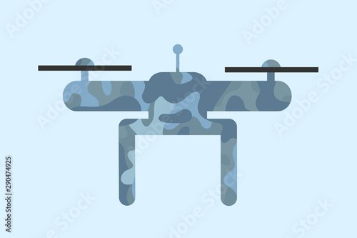 Military drone with camouflage color - Unmanned aerial vehicle for army and air force during modern warfare. Vector illustration.