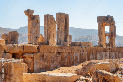 Unusual view of scenic ruins in Persepolis, Iran