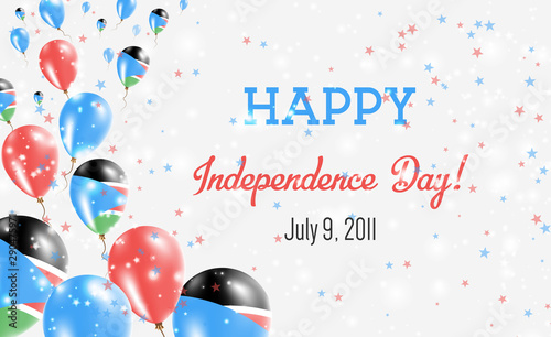 South Sudan Independence Day Greeting Card. Flying Balloons in South Sudan National Colors. Happy Independence Day South Sudan Vector Illustration.