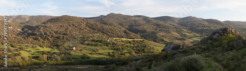 Cyprus rocky hills with agriculture, houses and small churches